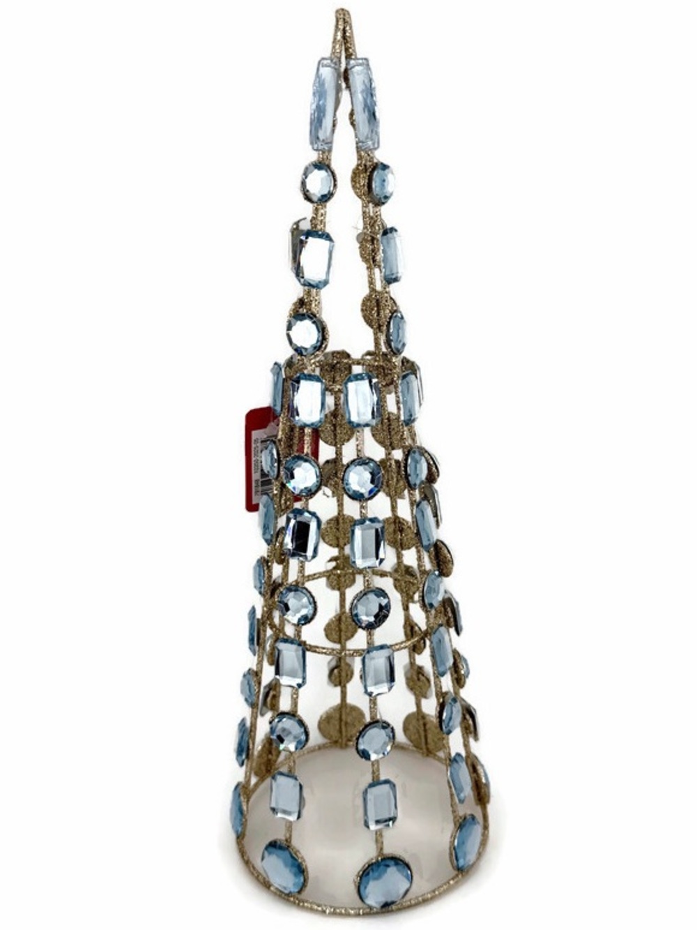 Festive Crystal Blue and Gold Cone Accent Tree